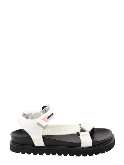 Shop Moncler Logo Strap Sandals In White