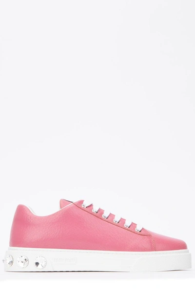 Shop Miu Miu Crystal Embellished Sneakers In Pink