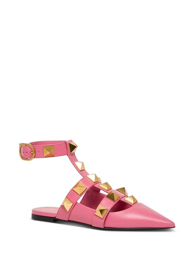 Shop Valentino Garavani Roman Stud Ballet Flats In Pink