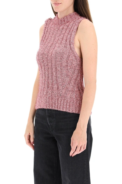 Shop Ganni Knit Vest With Lame In Mixed Colours