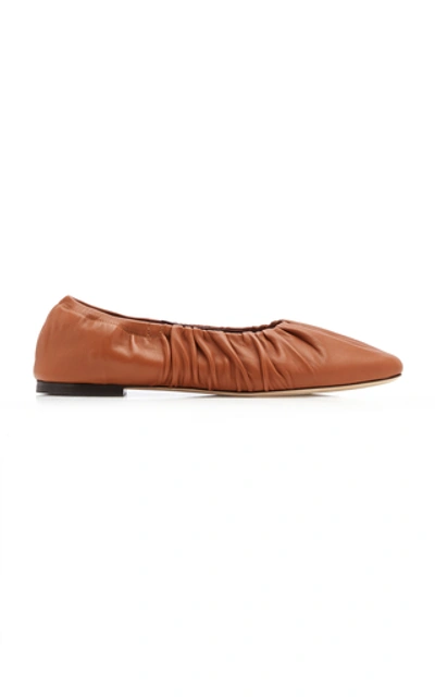 Shop Staud Women's Tuli Ruched Leather Flats In Tan