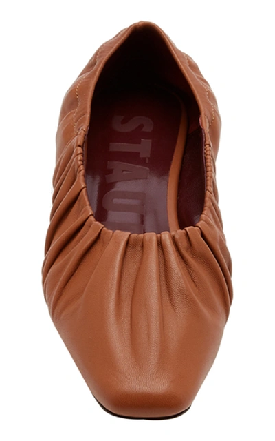 Shop Staud Women's Tuli Ruched Leather Flats In Tan