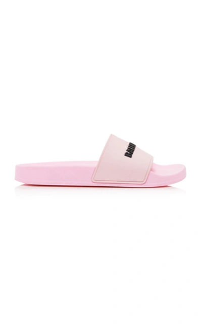 Shop Balenciaga Women's Logo-embossed Rubber Pool Slides In Pink