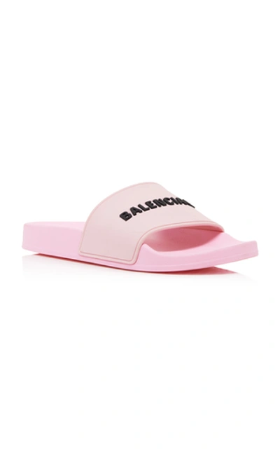 Shop Balenciaga Women's Logo-embossed Rubber Pool Slides In Pink