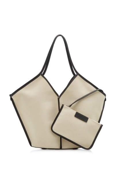 Shop Hereu Calella Leather-trimmed Organic Cotton Tote In Black/white