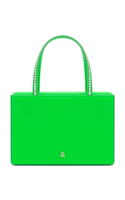 Shop Amina Muaddi Amini Gilda Crystal-trimmed Leather Top Handle Bag In Green