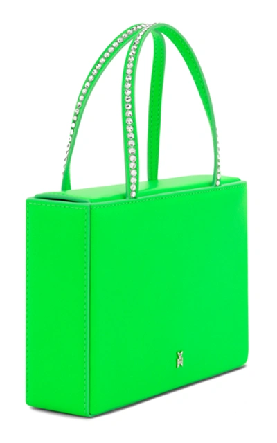 Shop Amina Muaddi Amini Gilda Crystal-trimmed Leather Top Handle Bag In Green