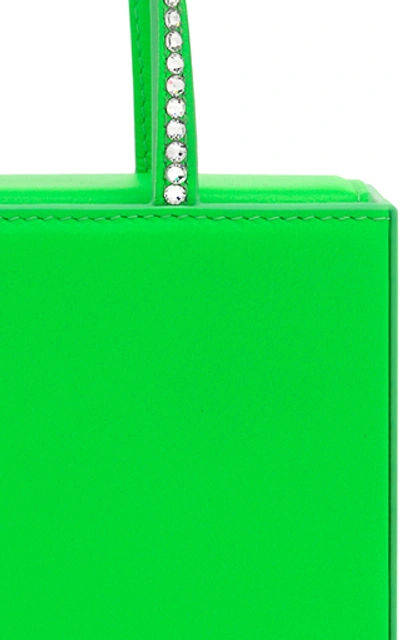 Shop Amina Muaddi Amini Gilda Crystal-trimmed Leather Top Handle Bag In Green