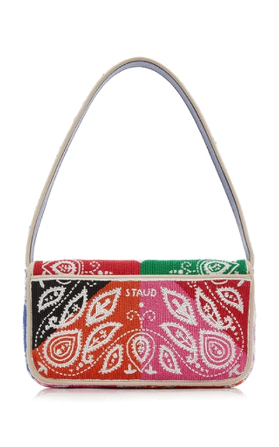 Shop Staud Tommy Beaded Leather Shoulder Bag In Multi