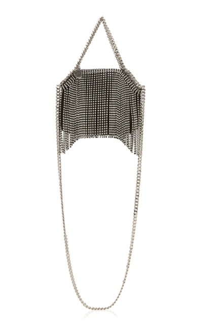 Shop Stella Mccartney Mini Falabella Crystal-fringed Vegan Leather Bag In Silver