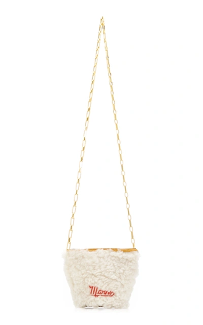 Shop Marni Depot Nano Shearling Crossbody Bag In White