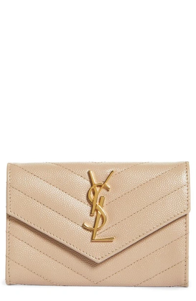 Shop Saint Laurent 'monogram' Quilted Leather French Wallet In 2721 Dark Beige