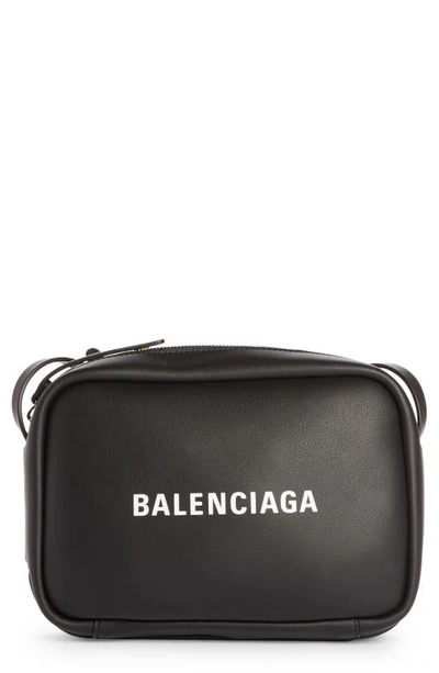 Shop Balenciaga Small Everyday Calfskin Leather Camera Bag In Noir/ Blanc
