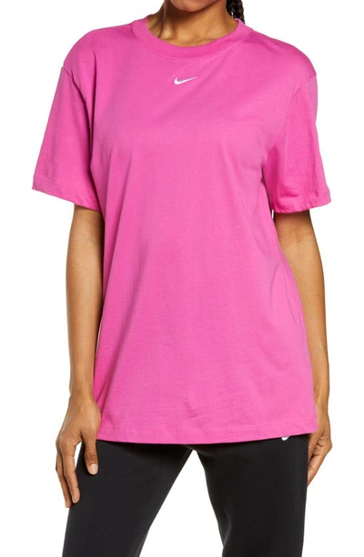 Shop Nike Essential Embroidered Swoosh Cotton T-shirt In Active Fuchsia/ White