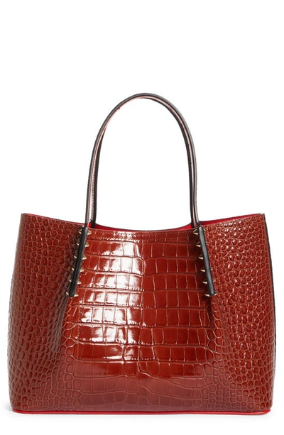 Shop Christian Louboutin Small Cabarock Croc Embossed Calfskin Leather Tote In Whisky