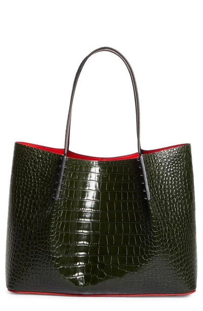 Shop Christian Louboutin Large Cabarock Croc Embossed Leather Tote In Forest Night