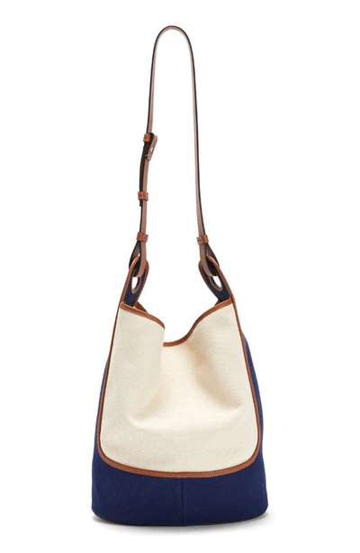 Shop Loewe X Paula's Ibiza Balloon Canvas & Leather Hobo In Navy Blue/ Ecru