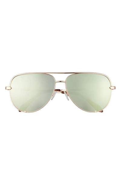Shop Quay High Key 68mm Aviator Sunglasses In Rose Gold/ Mint Mirror