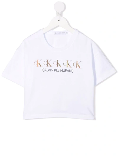 Shop Calvin Klein Logo-print Short-sleeved T-shirt In White