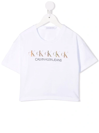 Calvin Klein Iridescent Logo-print Boxy T-shirt In White