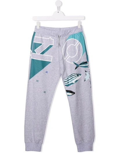 Shop Kenzo Tiger Logo-print Track Trousers In Grey
