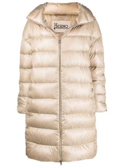 Shop Herno Down-feather Mid-length Coat In Neutrals