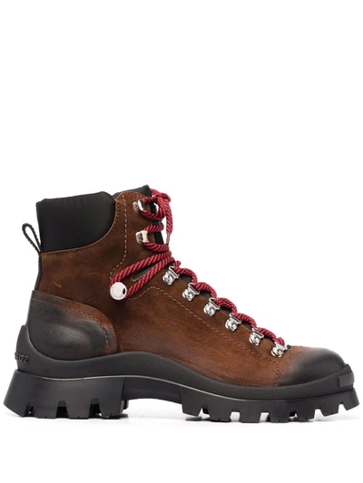 Shop Dsquared2 Chunky Lace-up Leather Boots In Brown