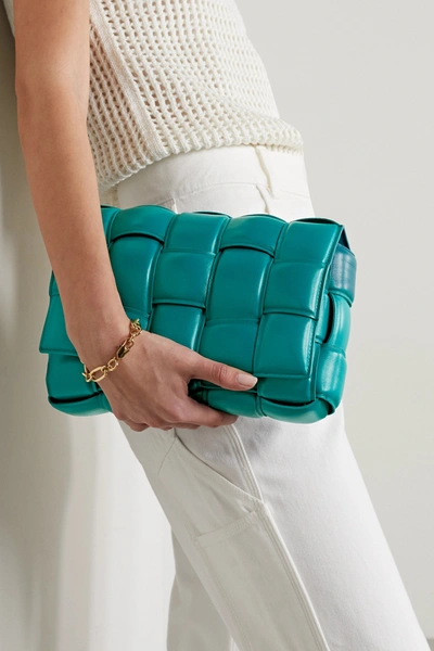 Shop Bottega Veneta Cassette Padded Intrecciato Leather Shoulder Bag In Blue