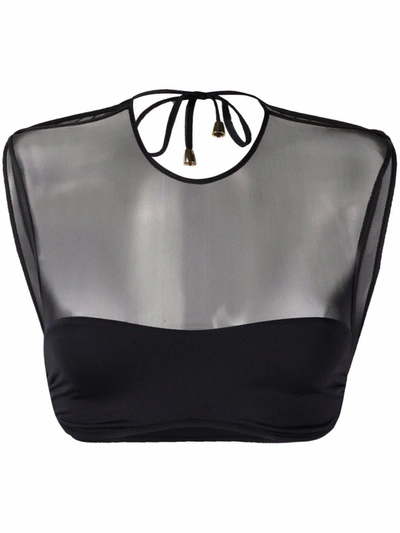 La Reveche Anna Tulle-panel Bikini Top In Black
