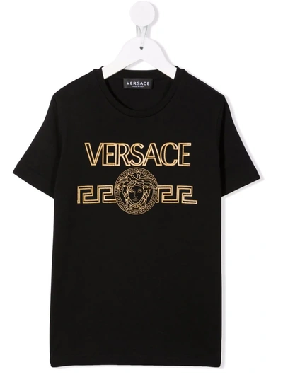 Shop Versace Logo-print Cotton T-shirt In Black