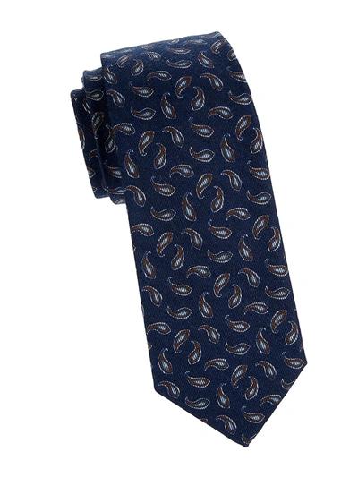 Shop Isaia Men's Paisley Silk Tie In Navy