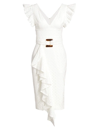 Shop Patbo Belted Eyelet Midi Dress In White