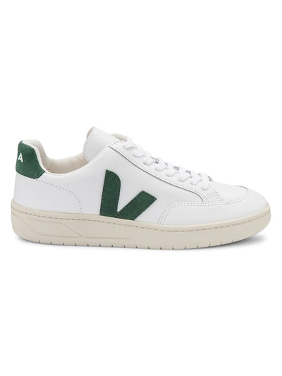 Shop Veja Women's V-12 Logo Patch Leather Low-top Sneakers In White