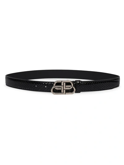 Shop Balenciaga Bb Leather Belt In Noir