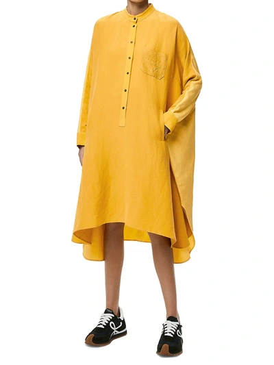 Shop Loewe Women's Anagram Two-tone Tunic Dress In Mustard