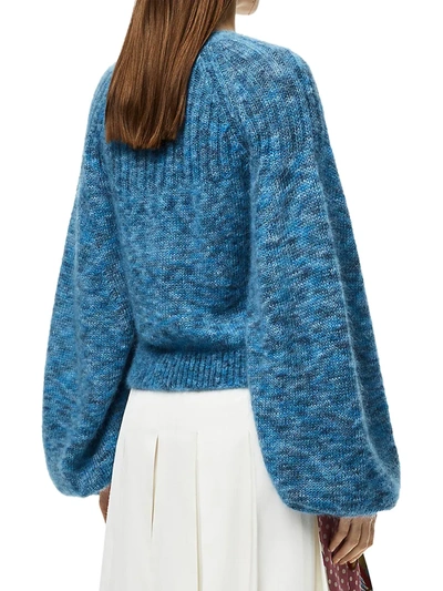 Shop Loewe Mohair-blend Balloon-sleeve Cardigan In Blue Multi Tone