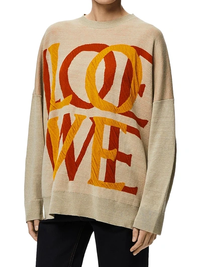 Shop Loewe Love Jacquard Sweater In Sand