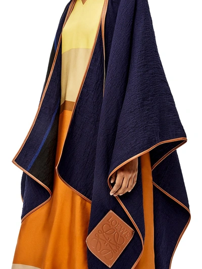 Shop Loewe Striped Linen-blend Anagram Cape In Black Dark Navy