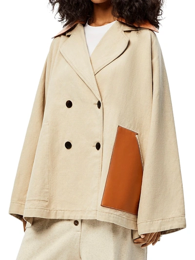 Shop Loewe Leather-accented Trapeze Peacoat In Desert