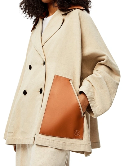 Shop Loewe Leather-accented Trapeze Peacoat In Desert