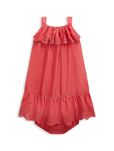 Shop Ralph Lauren Baby Girl's A-line Dress With Bloomers In Medium Red