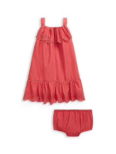 Shop Ralph Lauren Baby Girl's A-line Dress With Bloomers In Medium Red