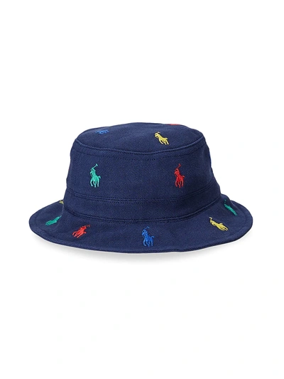 Shop Ralph Lauren Baby's Allover Logo Cotton Bucket Hat In Navy