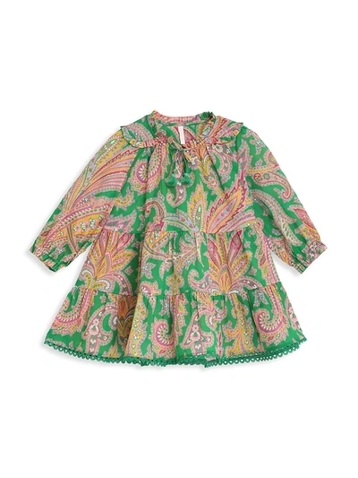 Shop Zimmermann Baby's, Little Girl's & Girl's Long-sleeve Teddy Tiered Dress In Green Paisley