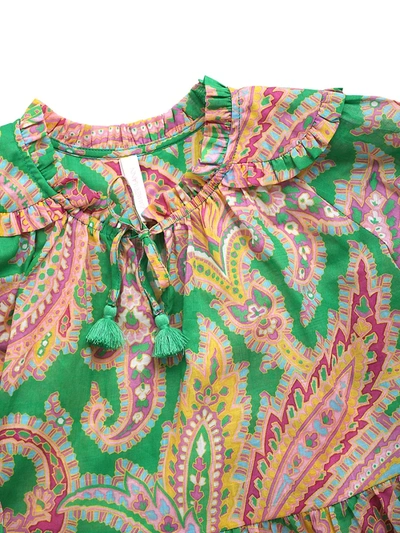 Shop Zimmermann Baby's, Little Girl's & Girl's Long-sleeve Teddy Tiered Dress In Green Paisley