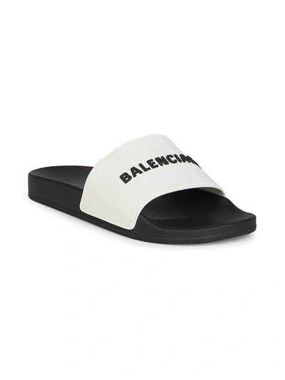 Shop Balenciaga Men's Logo-embossed Rubber Pool Slides In White Black