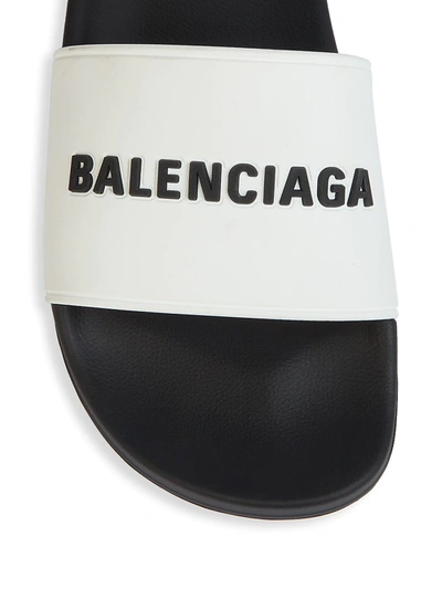 Shop Balenciaga Men's Logo-embossed Rubber Pool Slides In White Black