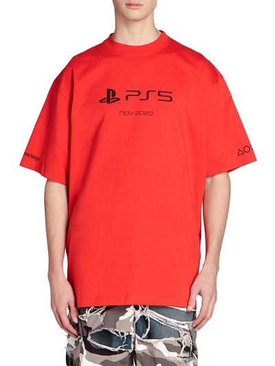 Shop Balenciaga Men's Boxy-fit Playstation T-shirt In Vermillion Black