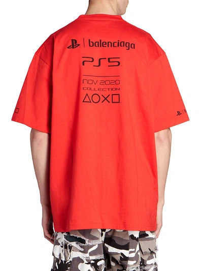 Shop Balenciaga Men's Boxy-fit Playstation T-shirt In Vermillion Black