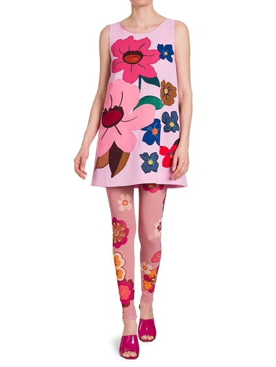 Shop Dolce & Gabbana Women's Floral Logo Band Footless Tights In Maxi Fiorifdo Rosa
